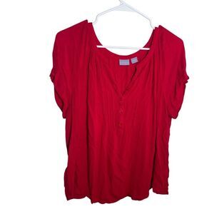 Laura Scott Blouse Women's XL Red Short Sleeve V-Neck Shirt Top Casual